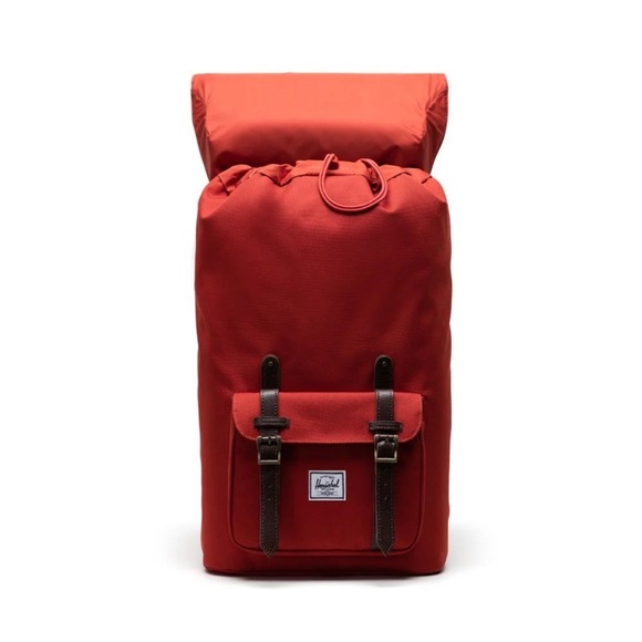 Herschel Little America Mid-Volume Backpack Red Leather Accent Laptop Travel - Picture 4 of 5